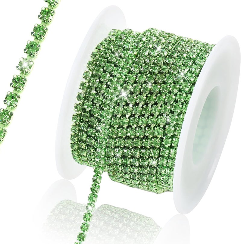 Rytenz 10 Yards 3 MM Rhinestone Chain Trim Crystal Rhinestone Close Chain Trim for Sewing Crafts, DIY Decoration, Jewelry, Clothing, Shoes (Light Green), DY-AX-001 - Image 1